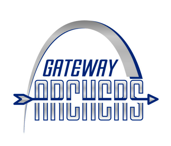 The Gateway Archers logo is a silver arch with the word Gateway above the word Archers with a blue arrow running through it