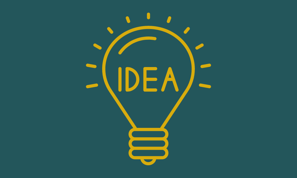 image, The word "IDEA" is all caps in yellow inside a line drawing of a glowing yellow lightbulb.