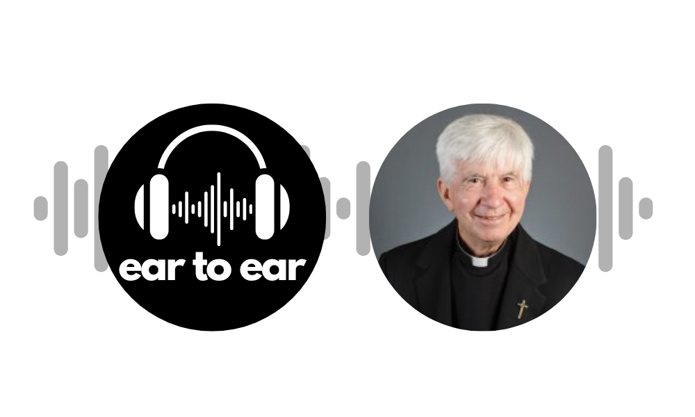 Ear to Ear logo, photo of Fr. Maes