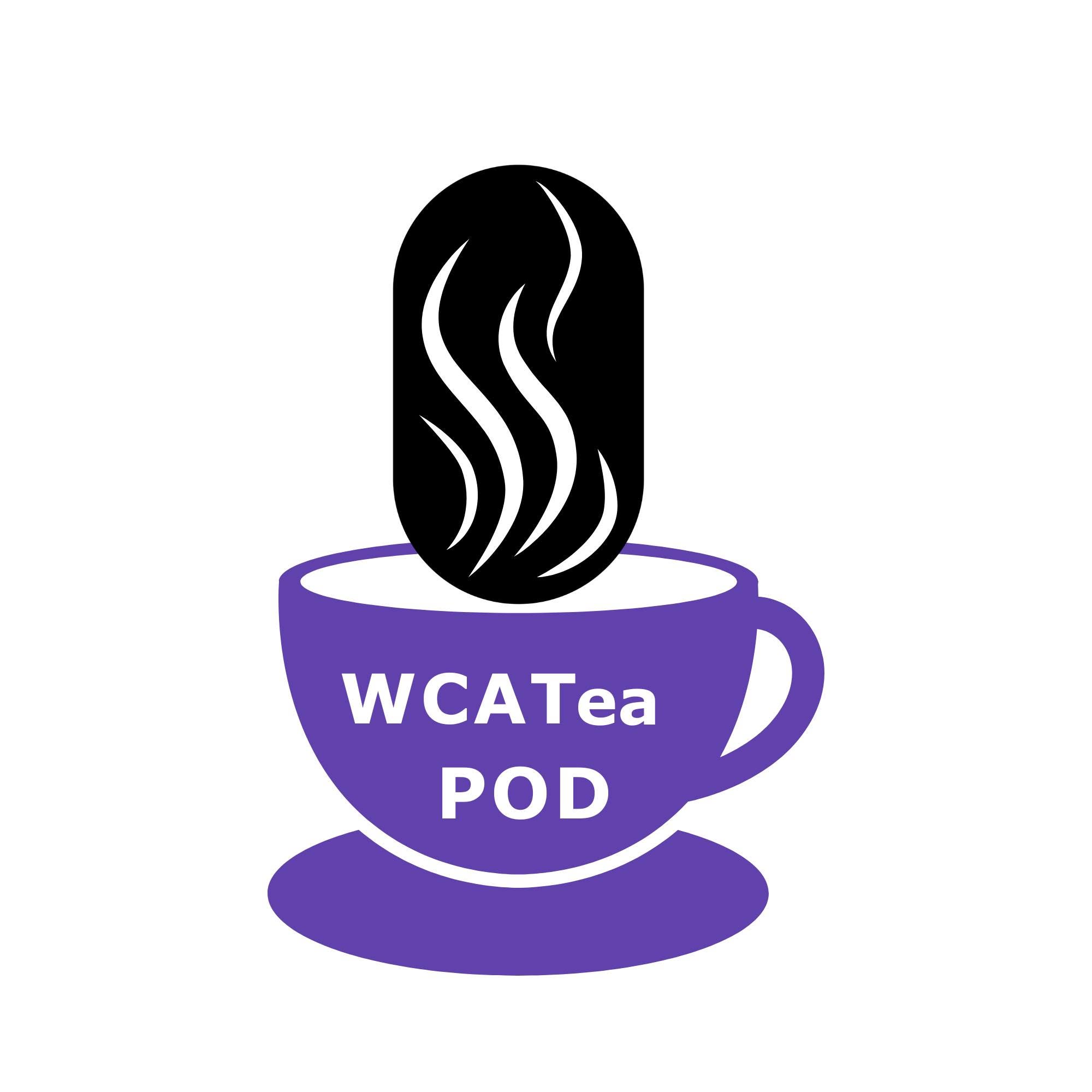 WCATea Logo. A purple tea cup with WCATea Pod in white text on the cut
